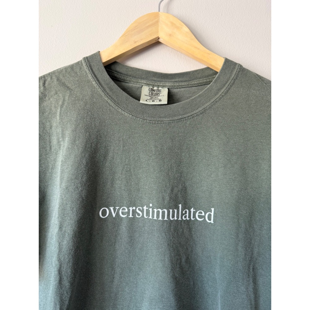 Comfort Colors Overstimulated Graphic T-Shirt Sage Green Heavyweight Cotton L - Picture 2 of 4